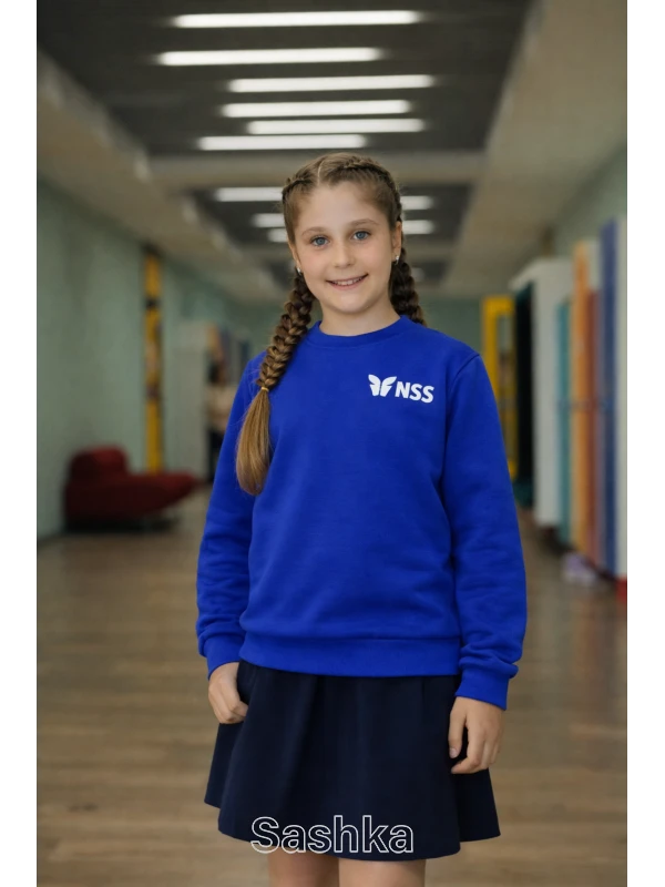 Толстовка для дівчинки синя з логотипом школи NSS, розмір 116-176